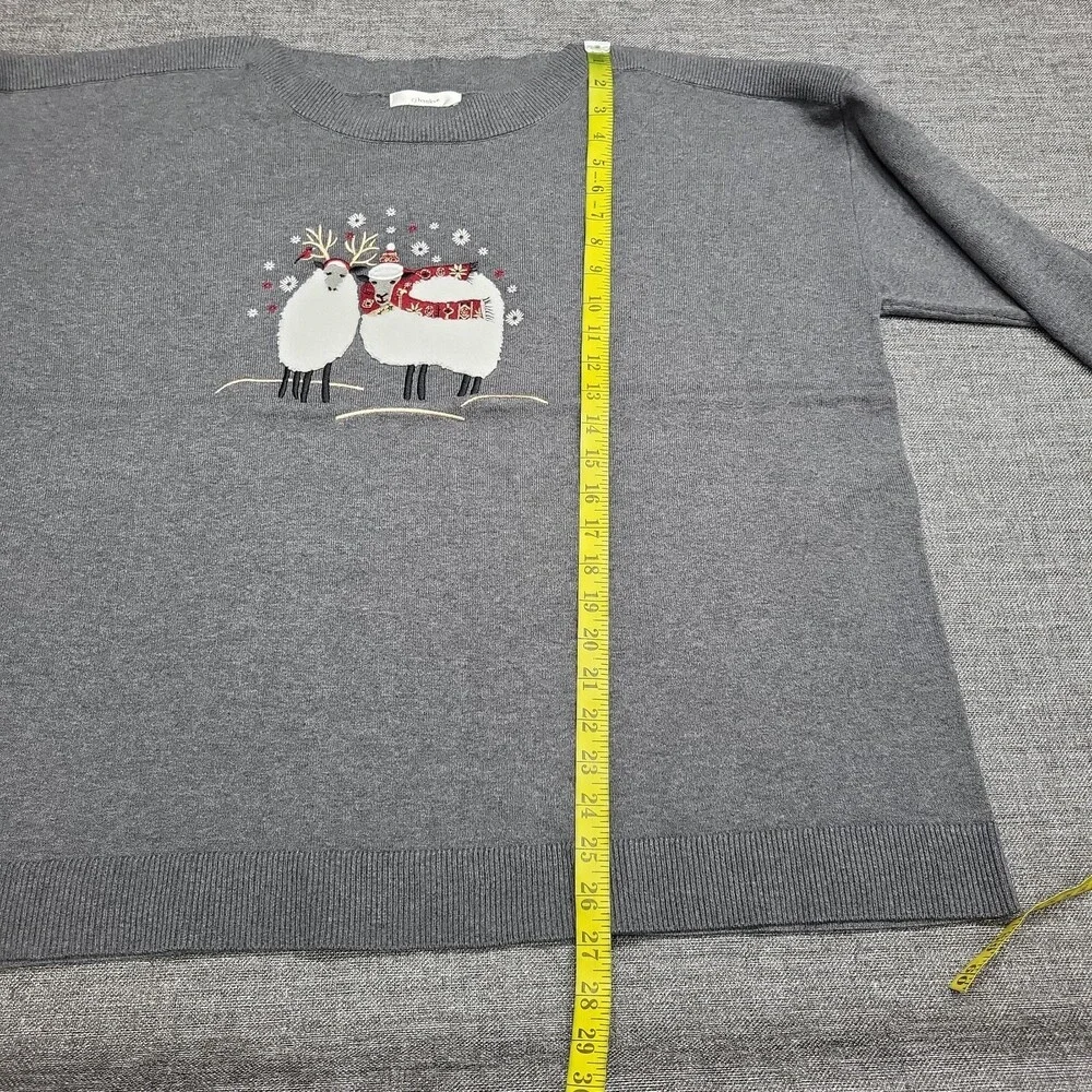 Cj Banks Womens Gray Lightweight Pullover Holiday Embroidery Plus Size 2X